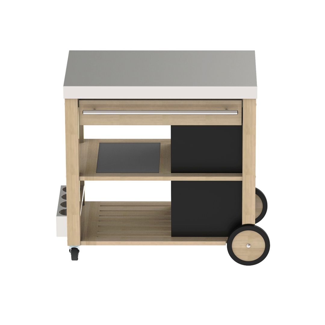 Chariot en robinier et en acier inoxydable pour Plancha
