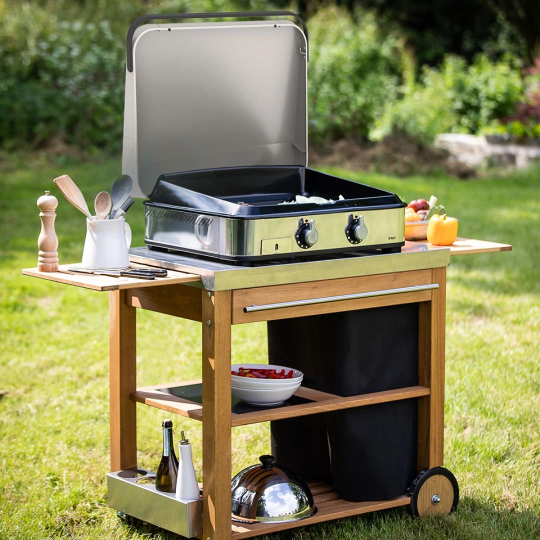 Chariot en robinier et en acier inoxydable pour Plancha