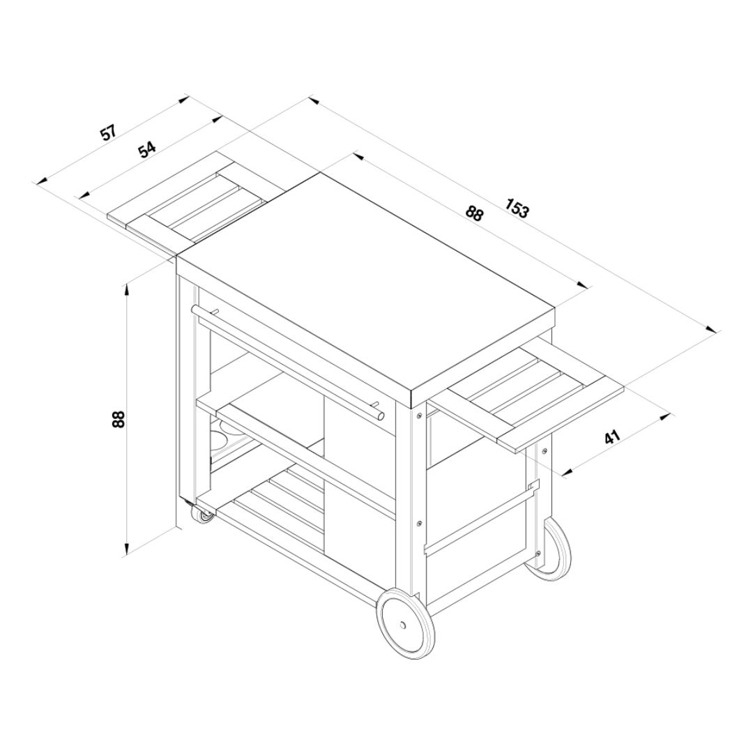 Chariot en robinier et en acier inoxydable pour Plancha