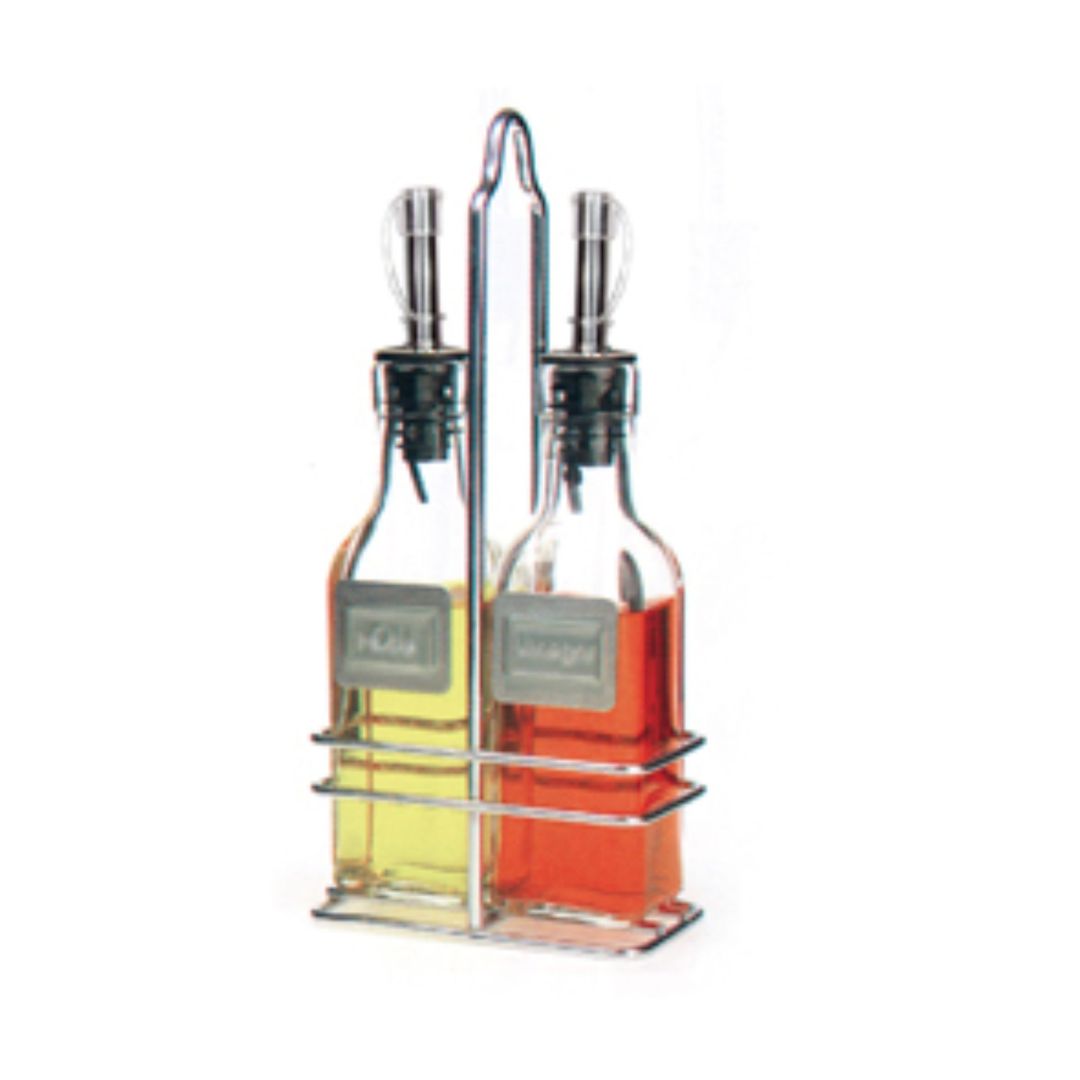 Ensemble bouteilles en verre et support