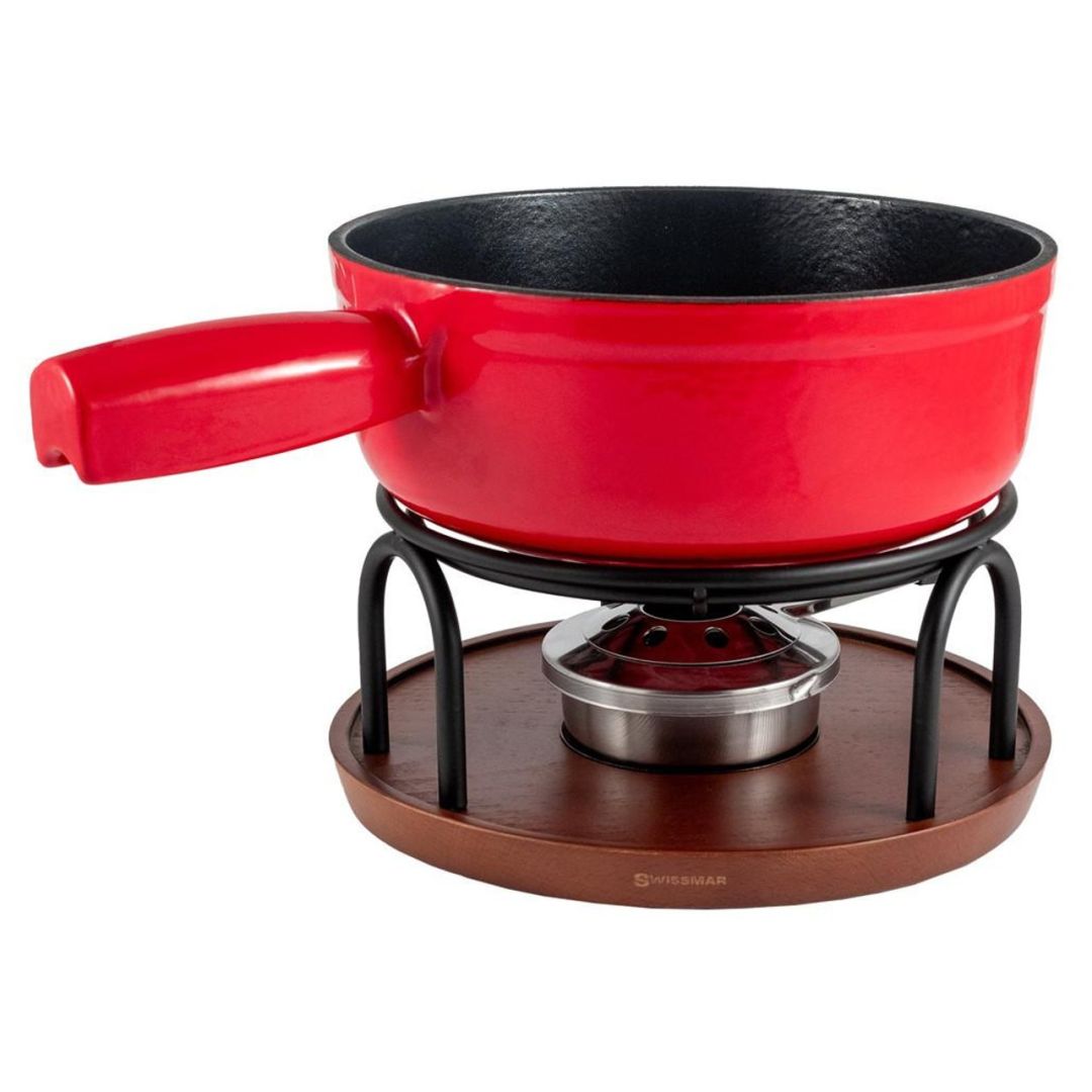 9-Piece Cast Iron Cheese Fondue Set – Ticino (Red)