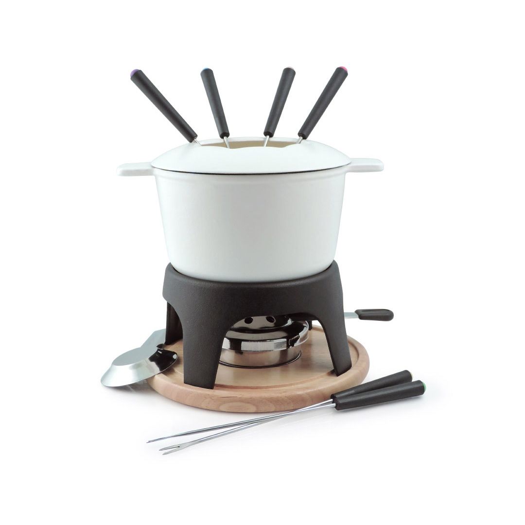 Ensemble à fondue en fonte avec brûleur - Sierra blanc
