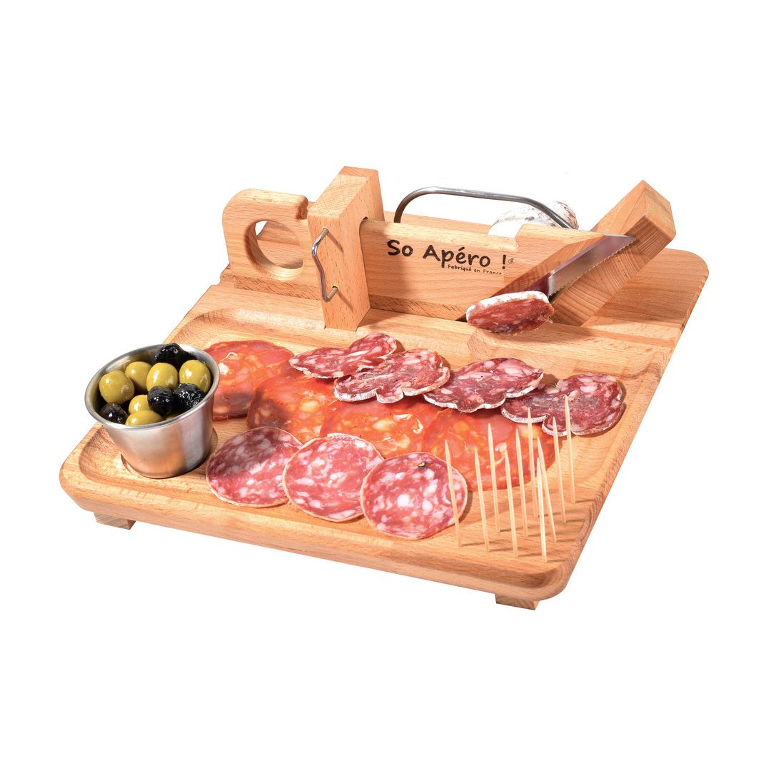 Planche en bois avec guillotine à saucisson 12" x 12"