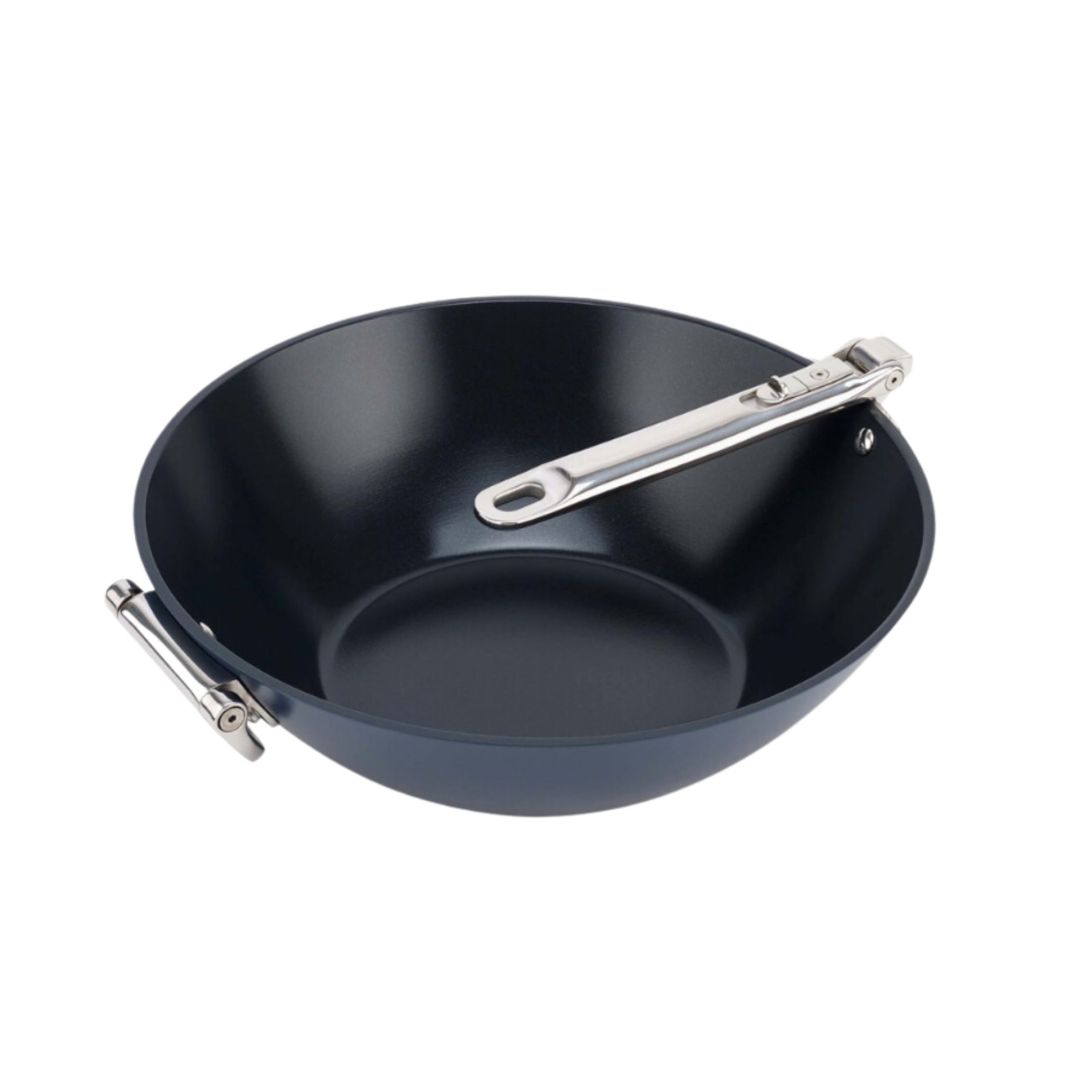 Wok antiadhésif Space avec manche pliable 12.5" - Bleu