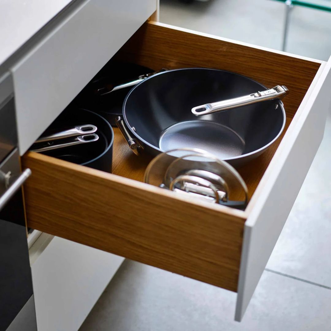Wok antiadhésif Space avec manche pliable 12.5" - Bleu