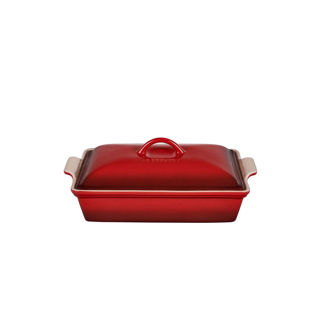 Plat de cuisson en grès rectangulaire avec couvercle 3,8 L - Cerise
