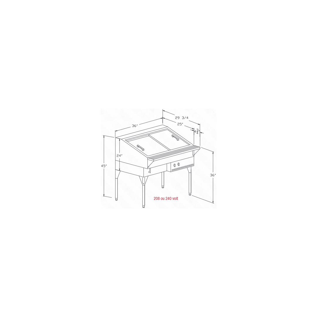 Réchaud à vapeur pour hot-dog, 36’’ x 25’’ x 36’’, 240/1/60, (2) éléments incoloy de 3000 watts 