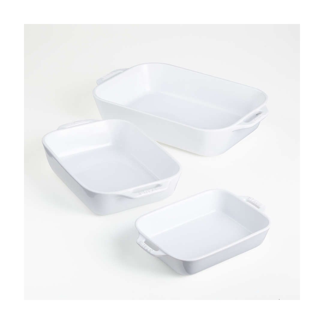 Ensemble de trois plats de cuisson rectangulaires - Blanc