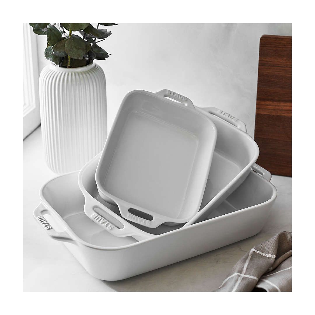Ensemble de trois plats de cuisson rectangulaires - Blanc