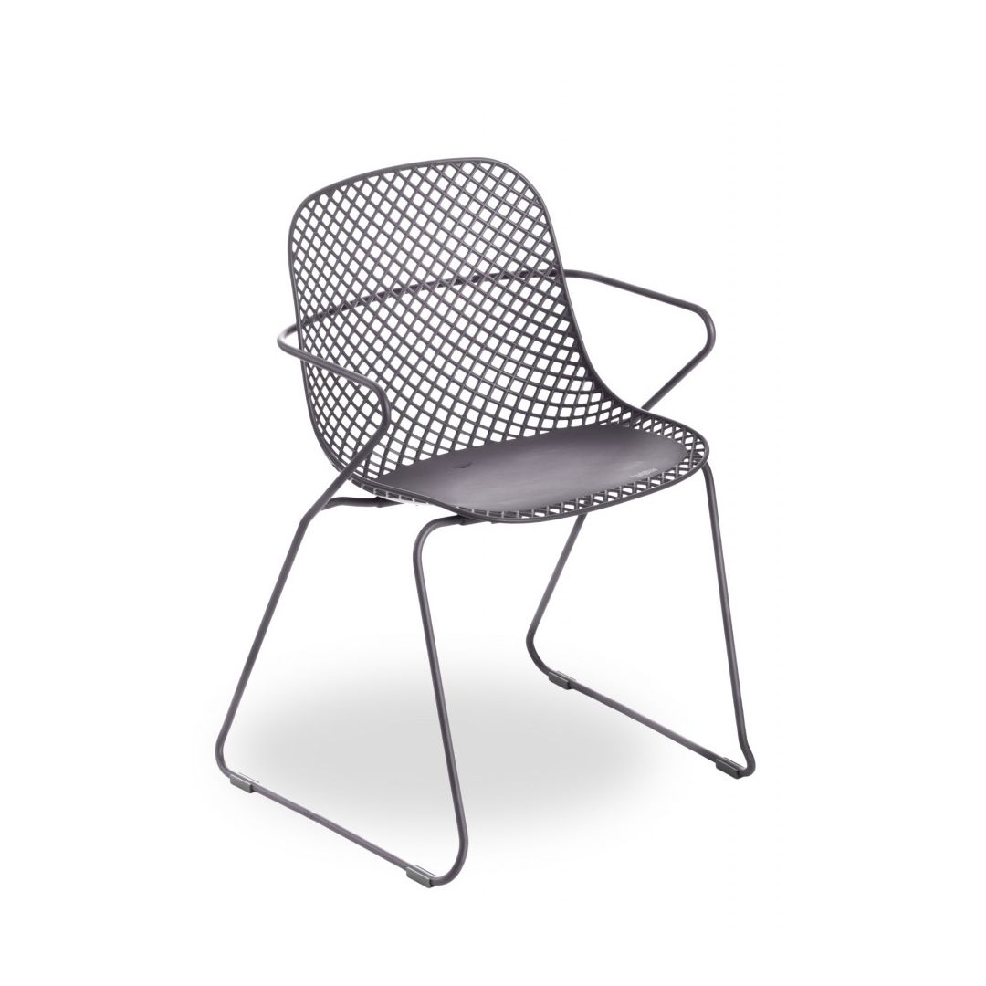 Chaise en métal avec appuis-bras Ramatuelle '73 - Gris pavement