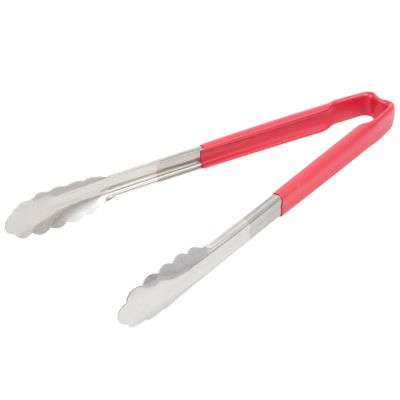 12" Stainless Steel Tongs with Kool-Touch Handle - Red