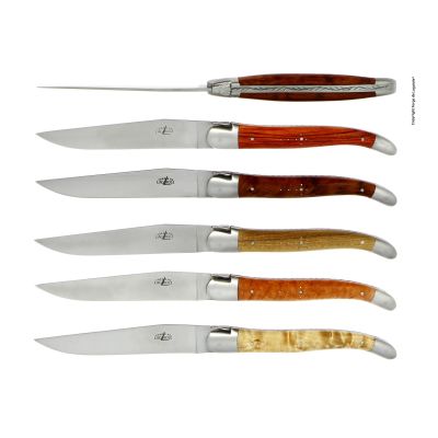 Set of 6 Table Knife - Assorted Precious Wood, Satin Finish
